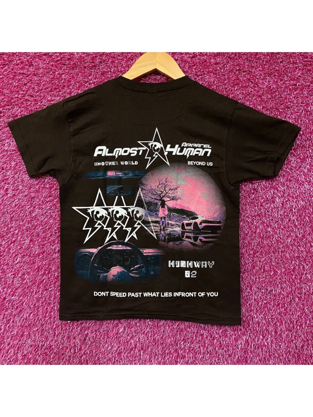 Almost Human Pink World Apparel Graphic T-Shirt Small